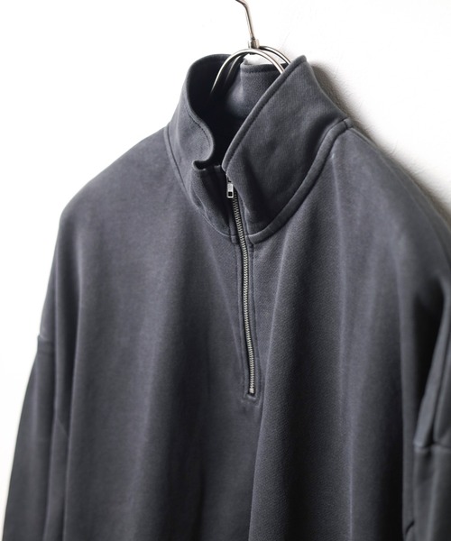 NO WAY トレーナー スウェット /ピグメント加工 裏毛ハーフジップ